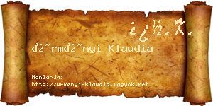Ürményi Klaudia névjegykártya